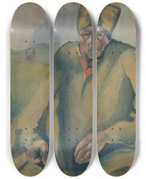 Triptych art skateboard deck of Kontantn Bauer Agittor by Konstantin Bauer (1893-1928)