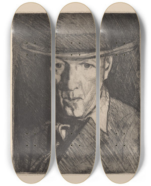 Triptych art skateboard deck of Albert Sterner Sterling Calder Sculptor by Albert Sterner (1863-1946)