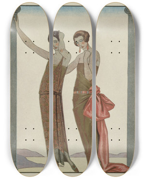 Triptych art skateboard deck of George Barbier Vesper Robes Du Soir De Worth by George Barbier (1882-1932)