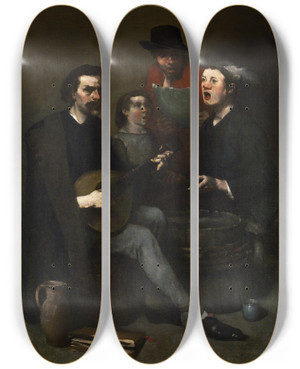 Triptych art skateboard deck of Thodule Ribot Singers by Theodule Ribot (1823-1891)