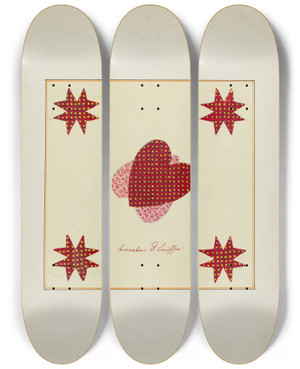 Triptych art skateboard deck of Cornelius Christoffels And Margaret Linsley Pieced Autograph Quilt 1 Piece_3 by Cornelius Christoffels And Margaret Linsley