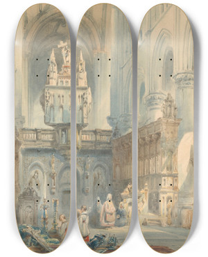 Triptych art skateboard deck of Johannes Bosboom Kerkinterieur by Johannes Bosboom (1817-1891)