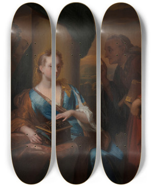 Triptych art skateboard deck of Godfried Schalcken A Useless Moral Lesson by Godfried Schalcken (1643-1706)