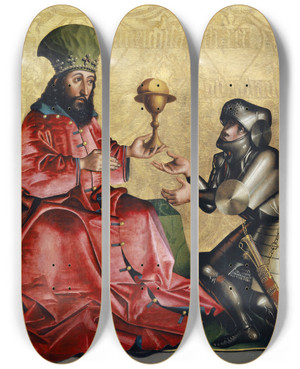 Triptych art skateboard deck of Konrad Witz Abraham Before Melchizedek by Konrad Witz (1410-1446)