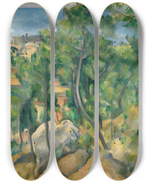 Triptych art skateboard deck of Paul Czanne Blick Auf Das Meer Bei Lestaque by Paul Cezanne (1839-1906)