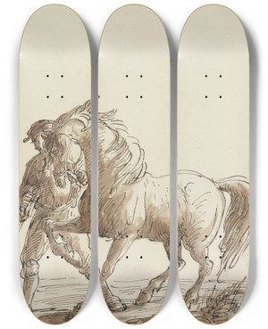 Triptych art skateboard deck of Thomas Barker Man Leading A Horse by Thomas Barker (1769-1847)