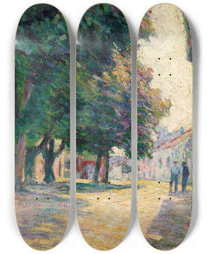 Triptych art skateboard deck of Henri Lebasque Vence La Place Ensoleille by Henri Lebasque (1865-1937)