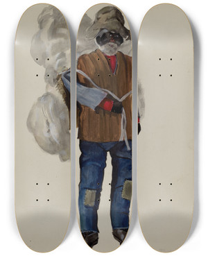 Triptych art skateboard deck of Jane Iverson Costume Doll by Jane Iverson