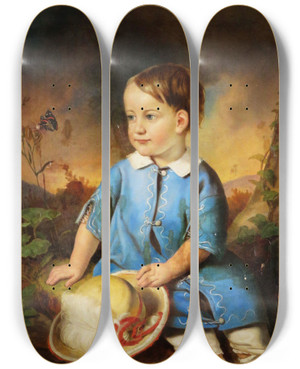 Triptych art skateboard deck of Adam Brenner Portrt Eines Knaben Mit Hut by Adam Brenner (1800-1891)