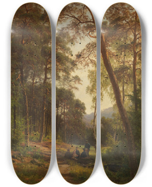 Triptych art skateboard deck of Fritz Ebel Picknick Auf Der Waldlichtung by Fritz Ebel (1835-1895)