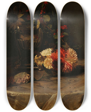 Triptych art skateboard deck of Jacquesmile Blanche Dahlias Et Capucines Lurne Dargent_2 by Jacques-mile Blanche (1861-1942)