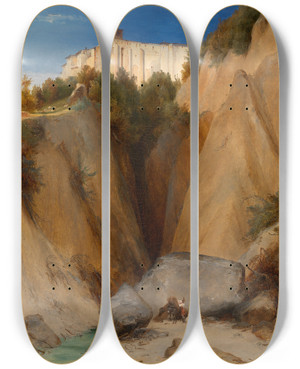 Triptych art skateboard deck of Karl Blechen Blick Auf Das Kloster Santa Scolastica Bei Subiaco by Carl Blechen