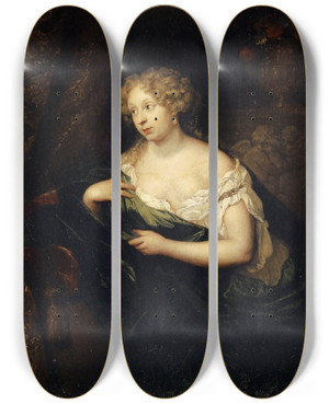 Triptych art skateboard deck of Caspar Netscher Lady In Front Of A Mirror by Caspar Netscher (1639-1684)