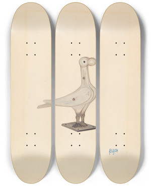 Triptych art skateboard deck of Rex F Bush Cast Iron Pigeon by Rex F Bush (20-)