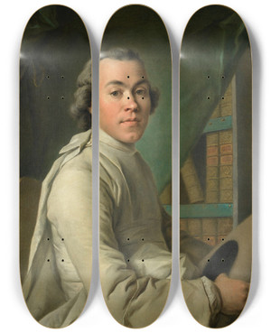 Triptych art skateboard deck of Louis Tocqu Nicolas De La Pinte De Livry by Louis Tocque (1696-1772)