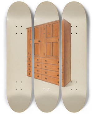 Triptych art skateboard deck of John W Kelleher Builtin Drawers by John W Kelleher