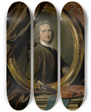 Triptych art skateboard deck of Cornelis Troost Selfportrait_1 by Cornelis Troost (1696-1750)