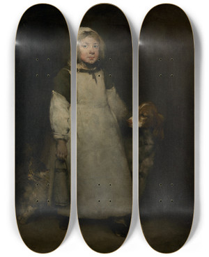 Triptych art skateboard deck of Thodule Ribot The Little Milkmaid by Theodule Ribot (1823-1891)