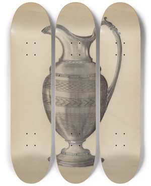 Triptych art skateboard deck of Gertrude Schmidt Pewter Pitcher by Gertrude Schmidt