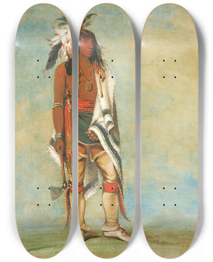 Triptych art skateboard deck of George Catlin Nttoway A Chief by George Catlin (1796-1872)