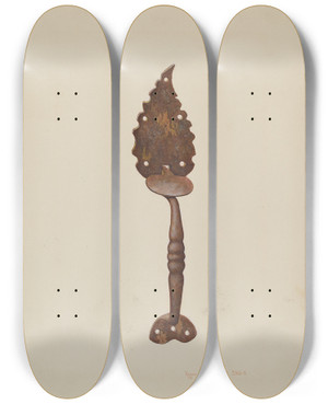 Triptych art skateboard deck of Regina Henderer Suffolk Latch_6 by Regina Henderer