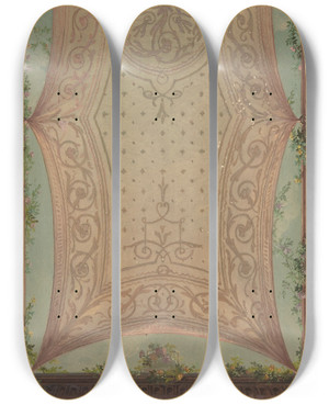 Triptych art skateboard deck of Julesedmondcharles Lachaise Design For Gallery Ceiling Htel Cottier_2 by Jules-Edmond-Charles Lachaise (1897)