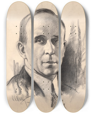 Triptych art skateboard deck of Samuel Johnson Woolf John Raskob by Samuel Johnson Woolf (1880-1948)