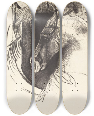 Triptych art skateboard deck of Odilon Redon Le Coursier The Race Horse by Odilon Redon (1840-1916)