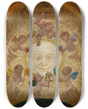 Triptych art skateboard deck of Hans Thoma Die Sonne by Hans Thoma (1839-1924)