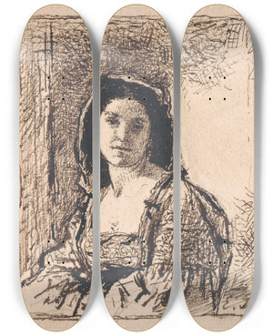 Triptych art skateboard deck of Eugne Smits Woman by Eugene Smits (1826-1912)