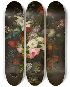 Triptych art skateboard deck of Henryka Beyer Flowers_1 by Henryka Beyer (1782-1855)