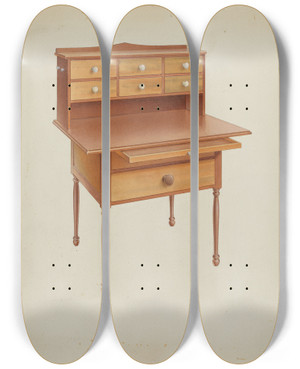 Triptych art skateboard deck of Alfred H Smith Shaker Sewing Table by Alfred H Smith