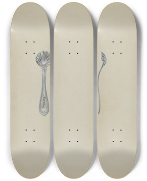 Triptych art skateboard deck of Anthony Zuccarello Silver Salt Spoon by Anthony Zuccarello