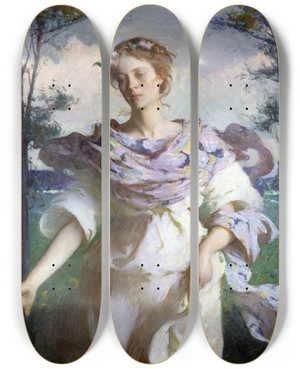 Triptych art skateboard deck of Frank Weston Benson  Summer by Frank Weston Benson (1862-1951)