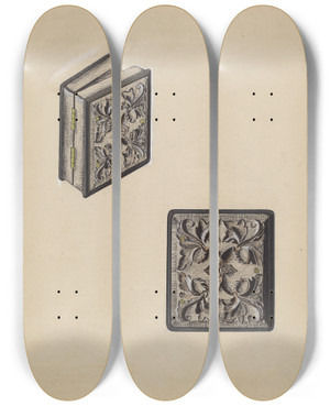 Triptych art skateboard deck of Anthony Zuccarello Portrait Case by Anthony Zuccarello