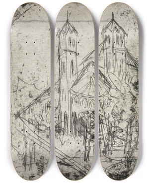 Triptych art skateboard deck of Ernst Ludwig Kirchner Kirche St Gereon In Kln I by Ernst Ludwig Kirchner (1880-1938)