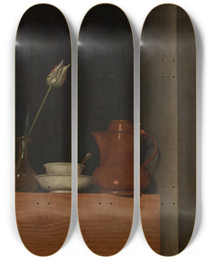 Triptych art skateboard deck of Anna Maria Punz Stillleben Mit Krug Und Tulpe by Anna Maria Punz (1721-1794)