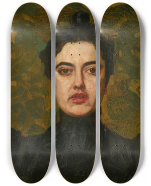 Triptych art skateboard deck of Wilhelm Trbner Alice Trbner by Wilhelm Trubner (1851-1917)