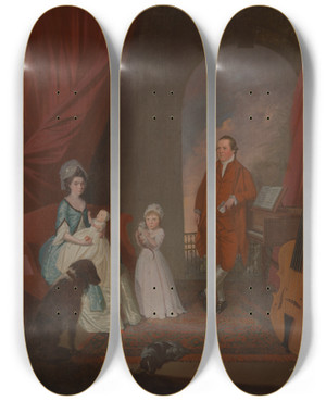 Triptych art skateboard deck of James Millar Family Group by James Millar (1735-1805)