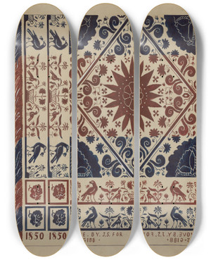 Triptych art skateboard deck of Robert Stewart Coverlet by Robert Stewart (20-)