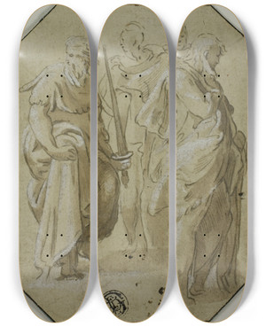 Triptych art skateboard deck of Anton Maria Zanetti The Elder Saint Paul And Three Other Standing Figures by Anton Maria Zanetti The Elder (1689-1767)
