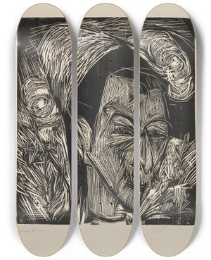 Triptych art skateboard deck of Ernst Ludwig Kirchner Kopf David Mller by Ernst Ludwig Kirchner (1880-1938)
