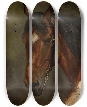 Triptych art skateboard deck of Juliusz Kossak Horses Head by Juliusz Kossak (1824-1899)