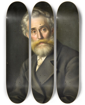 Triptych art skateboard deck of Ludovica Thornam The Painter Vilhelm Kyhn by Ludovica Thornam (1853-1896)
