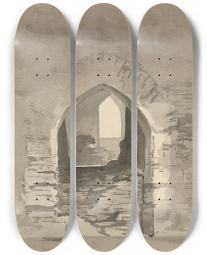 Triptych art skateboard deck of Samuel Davis An Arched Entrance Into A Ruined Building by Samuel Davis (1757-1819)