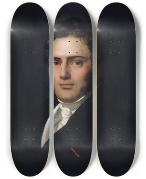 Triptych art skateboard deck of Hendrik Scheffer Portrait De Saintamand Bazard by Hendrik Scheffer (1798-1862)