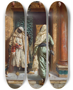 Triptych art skateboard deck of Rudolf Ernst The Dozing Guard by Rudolf Ernst (1854-1932)