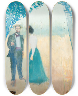 Triptych art skateboard deck of Ramn Casas A Couple by Ramon Casas (1866-1932)
