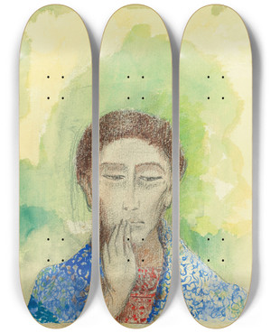 Triptych art skateboard deck of Odilon Redon Le Silence by Odilon Redon (1840-1916)