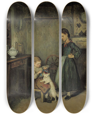 Triptych art skateboard deck of Adolf Von Becker A French Interior by Adolf Von Becker (1831-1909)
